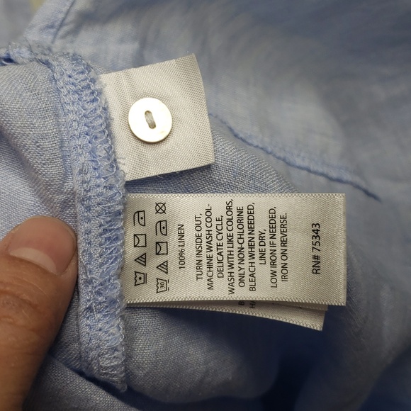 Tahari Womens Essentials 100% Linen Button Up Tunic Top Size M Blue Coastal - Picture 6 of 16